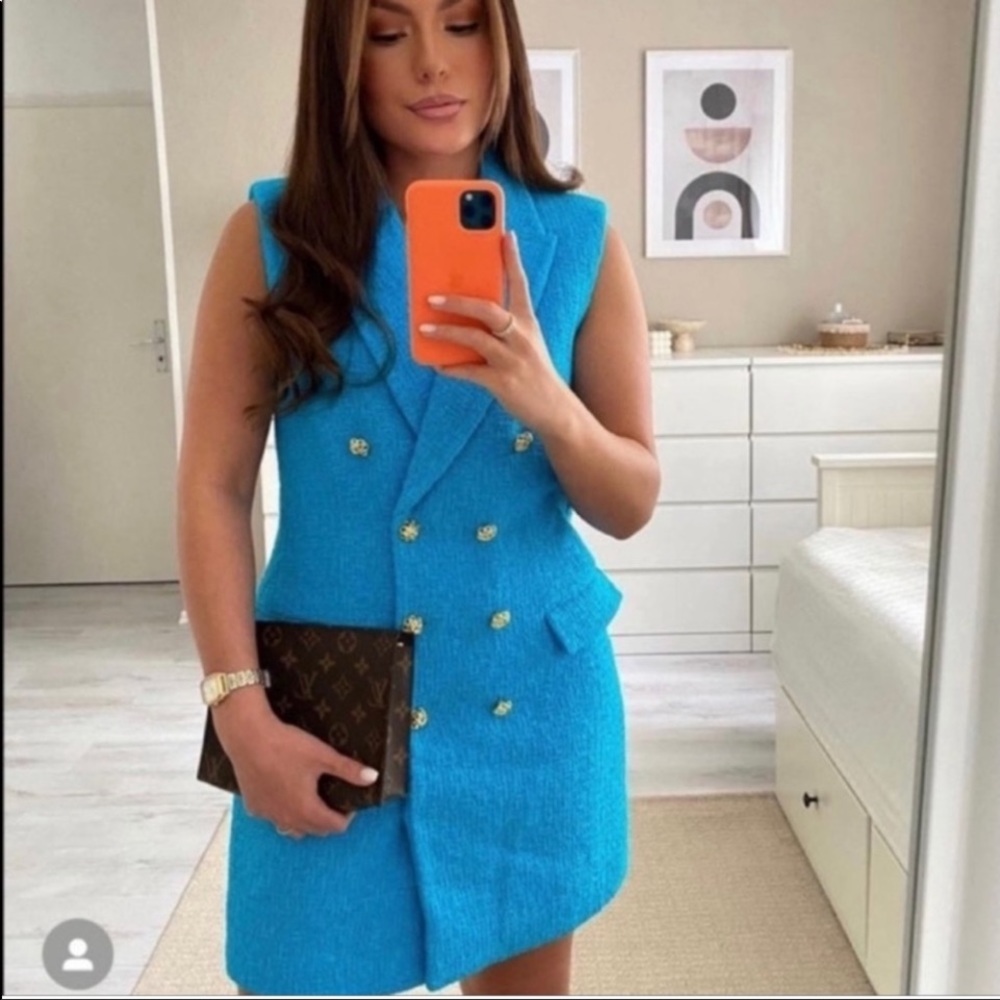 Zara Bright Turquoise Sleeveless Blazer Dress - Picture 3 of 7